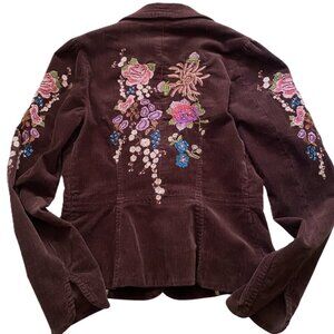 Y2K corduroy floral embroidered dark brown True Meaning  blazer jacket